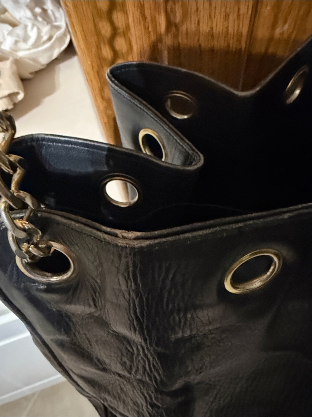 CHANEL Black Leather Chain-Handle Bucket Bag - Picture 3 of 6